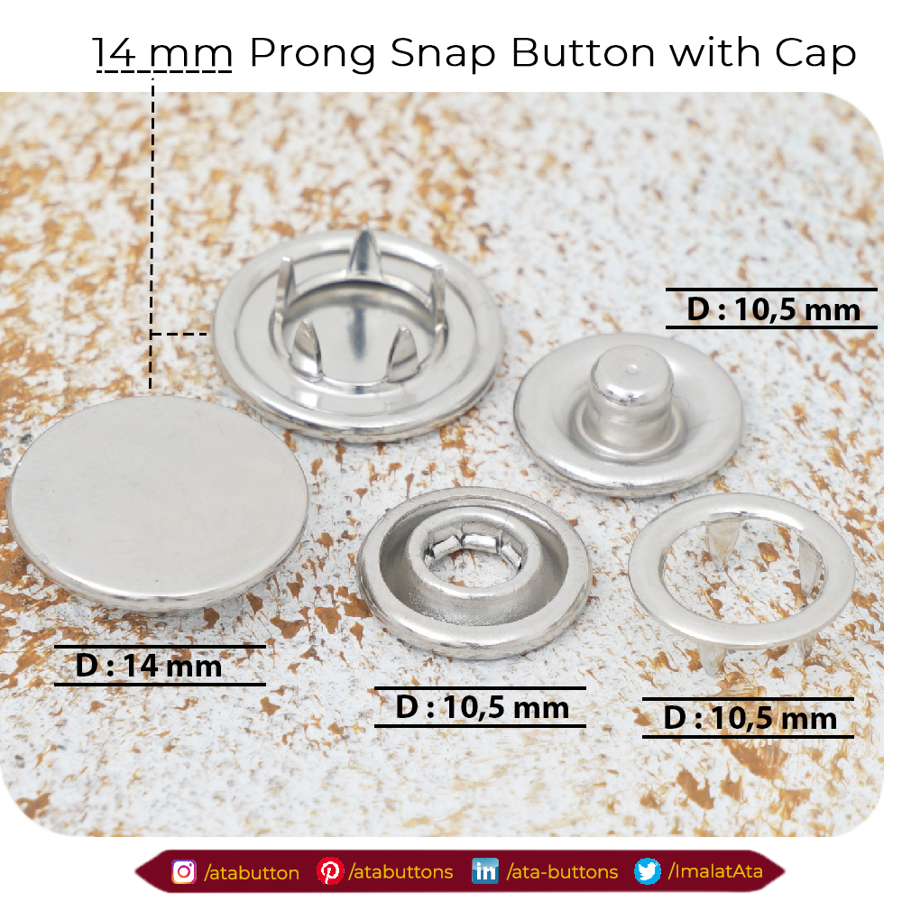 New Production - 14 mm Prong Snap Button with Cap