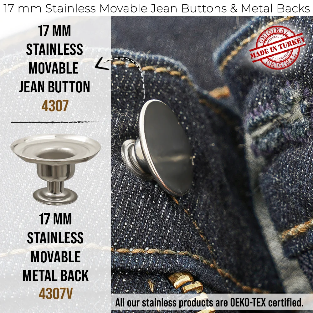 New Production - 17 mm Stainless Movable Jean Button