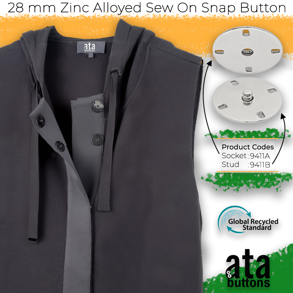 New Production - 28 mm Zinc Alloyed Sew on Snap Button