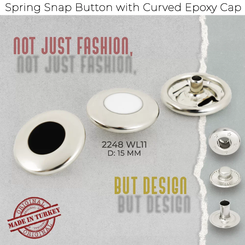 New Production - Spring Snap Button with Curved Flat Top Epoxy Cap