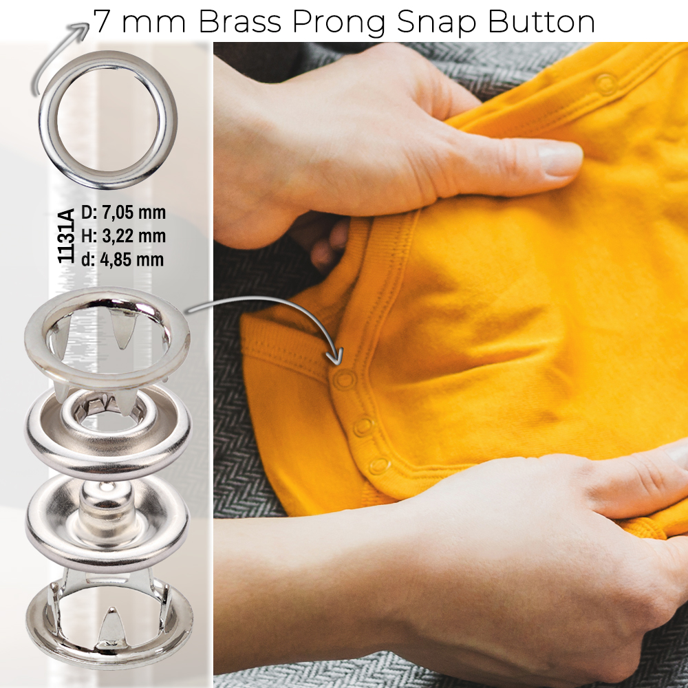 New Production - 7 mm Brass Prong Snap Button
