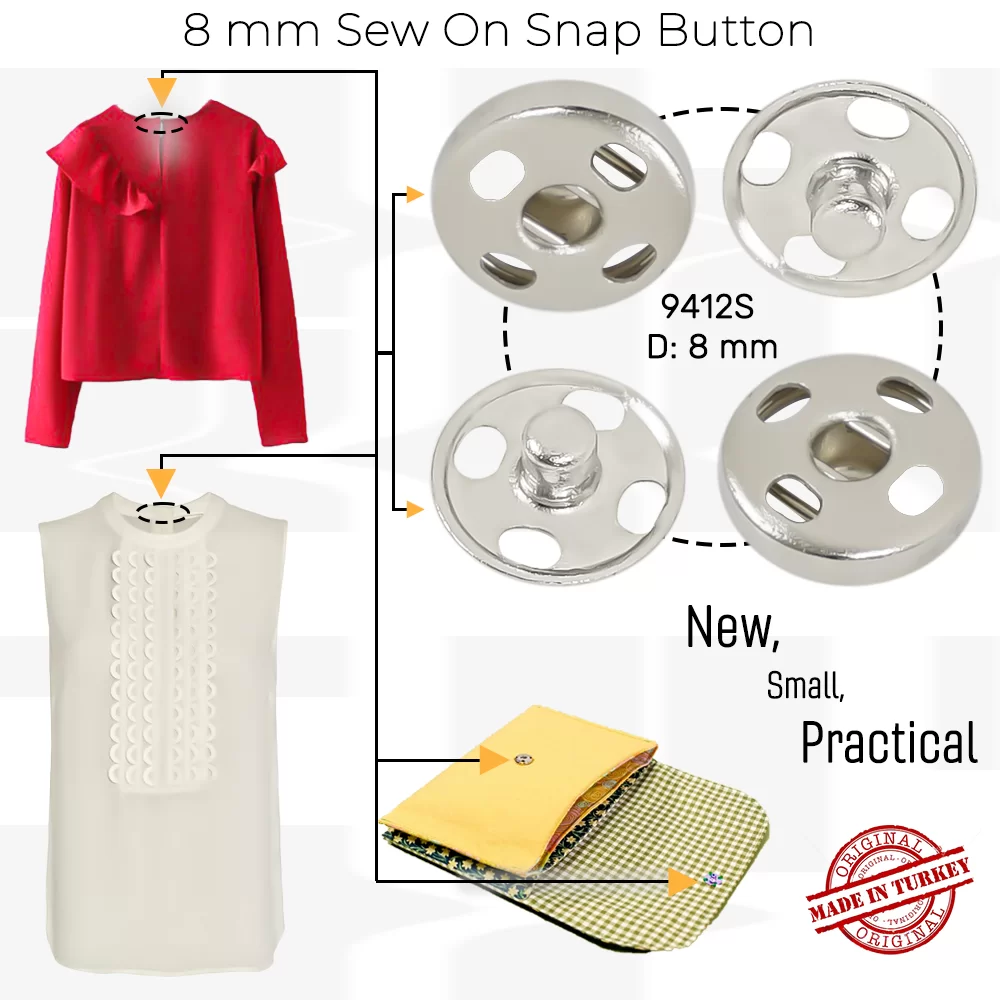 New Production - 8 mm Sew on Snap Button