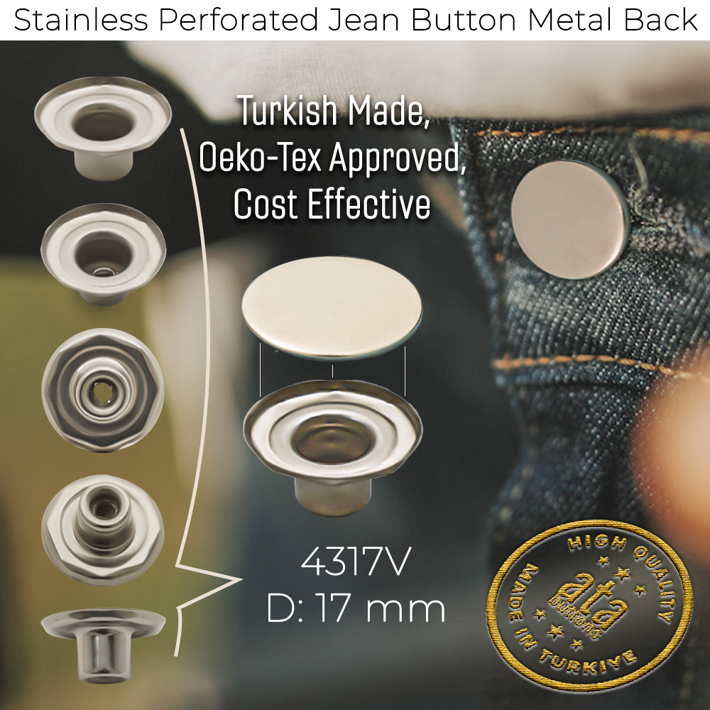 New Production - Stainless  <u> Perforated </u> Jean Button Metal Back
