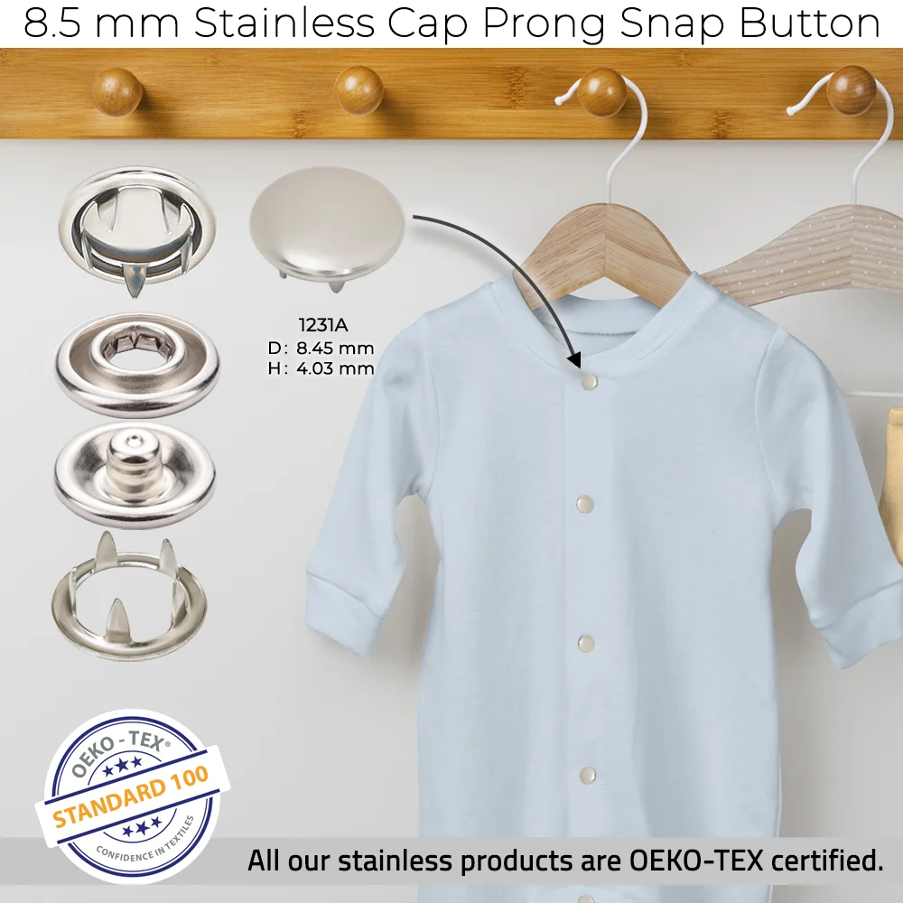 New Production - 8.5 mm Stainless Cap Prong Snap Buttons