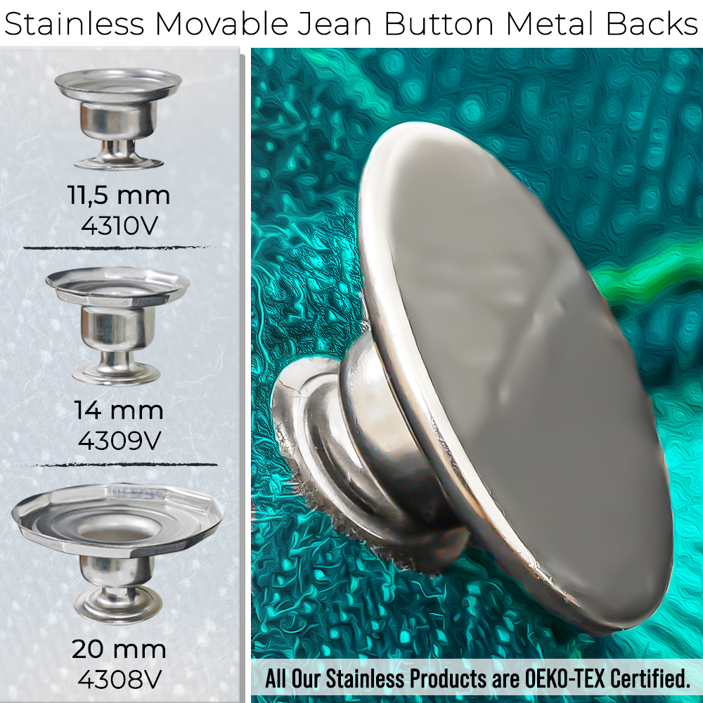 New Production - Stainless Movable Jean Button Metal Backs