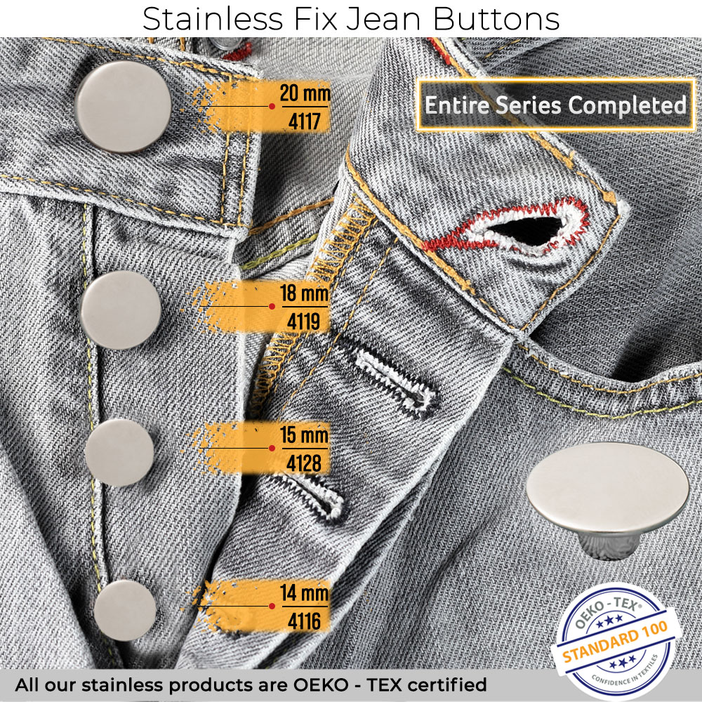 New Production - Stainless Fixed Jean Buttons
