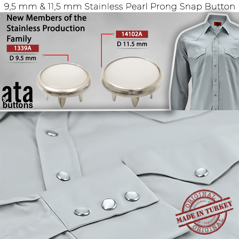 New Production - 9.5 mm & 11.5 mm Stainless Pearl Cap Prong Snap Button
